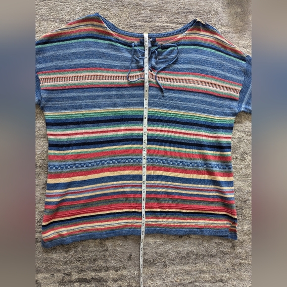 Chaps Sweater Classic Comfort Striped Women's Knit, V Neck 1/4 Lace, Multicolor - Picture 6 of 10